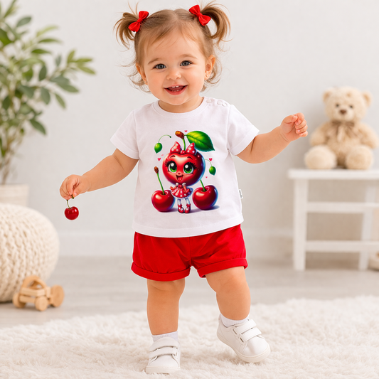 Baby Mädchen Set mit Kirsche Print 2-teilig