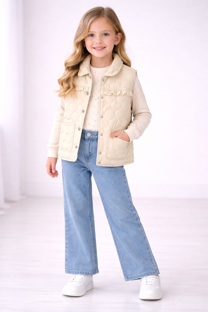 3-teiliges Mädchen Outfit – Weste, Oberteil & Jeanshose