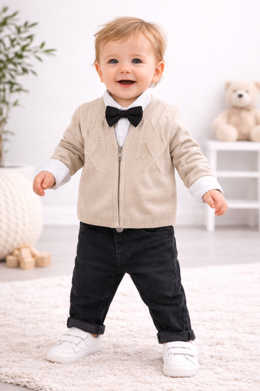 Baby Jungen 4-teiliges Outfit – Hemd, Weste, Hose & Fliege