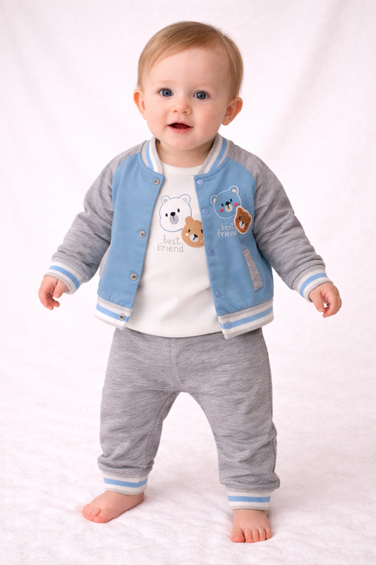 Baby Set Bär Jacke Hellblau & Schwarz
