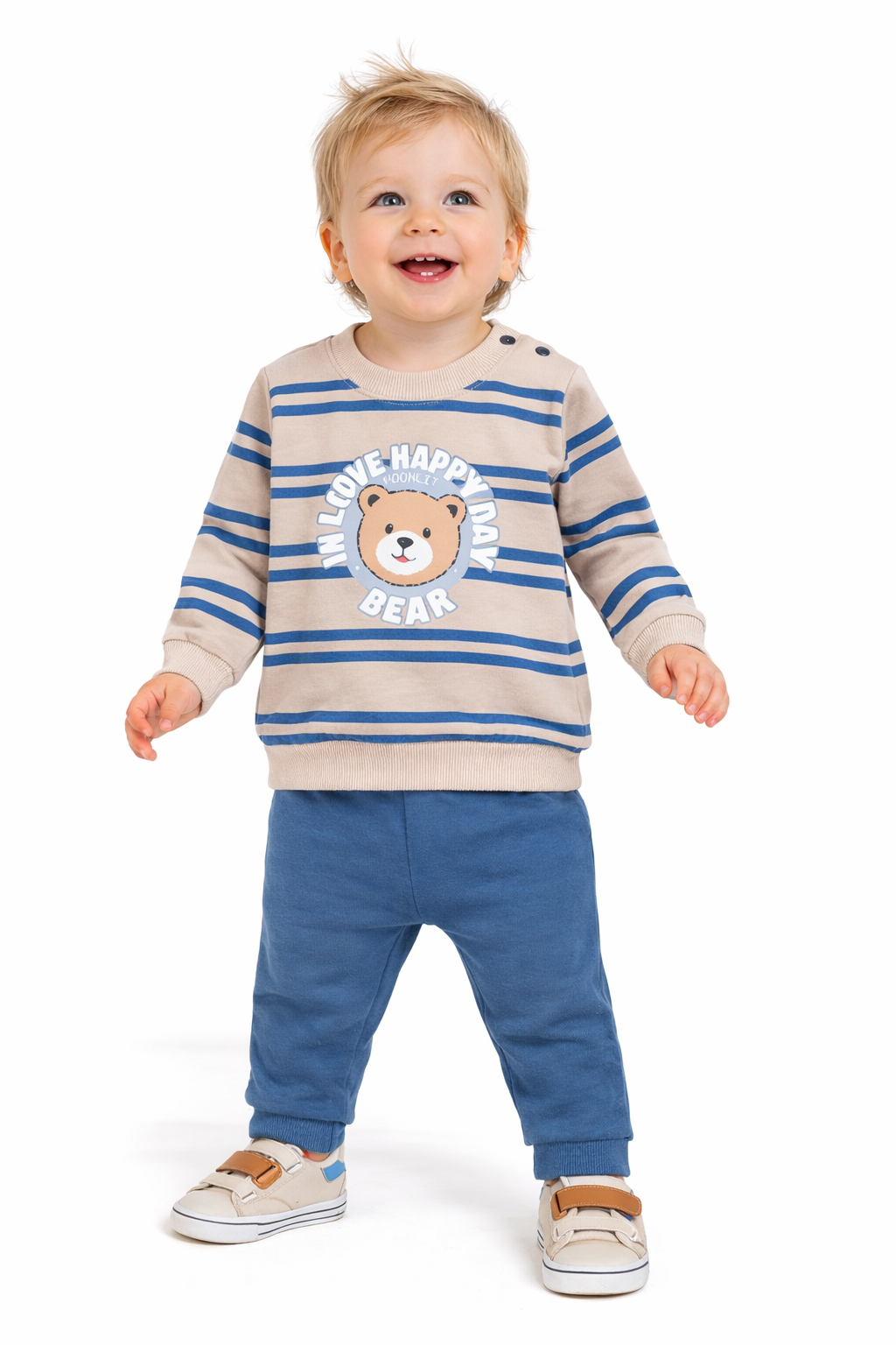 Zweiteiliges Baby-Jungen Outfit mit Bärchen-Pullover & Jogginghose – bequem & kuschelig