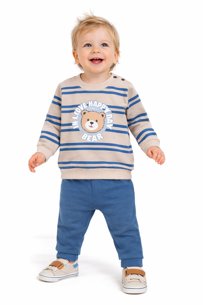 Zweiteiliges Baby-Jungen Outfit mit Bärchen-Pullover & Jogginghose – bequem & kuschelig