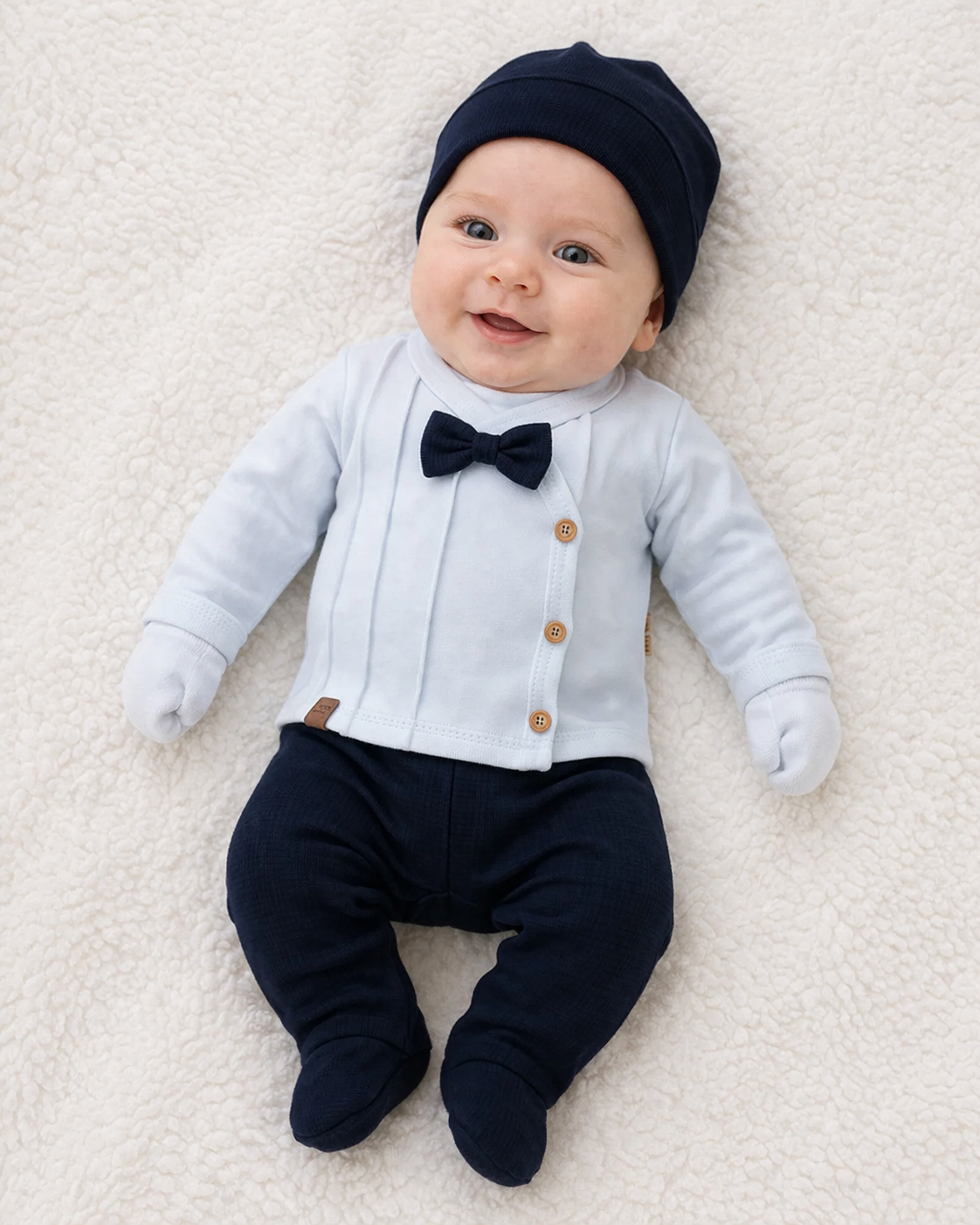 Elegantes 5-teiliges Erstlingsset für Baby-Jungs – mit Fliege 🎩💙