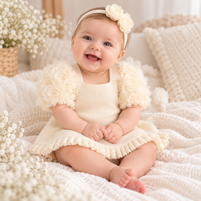 Babykleid Baumwolle 3D-Blumenärmel