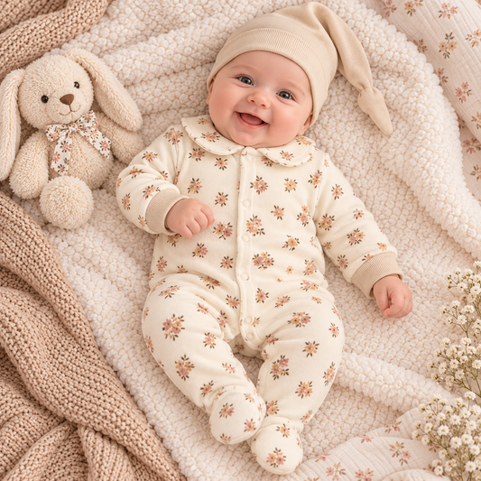 Babystrampler Beige Blumenmuster