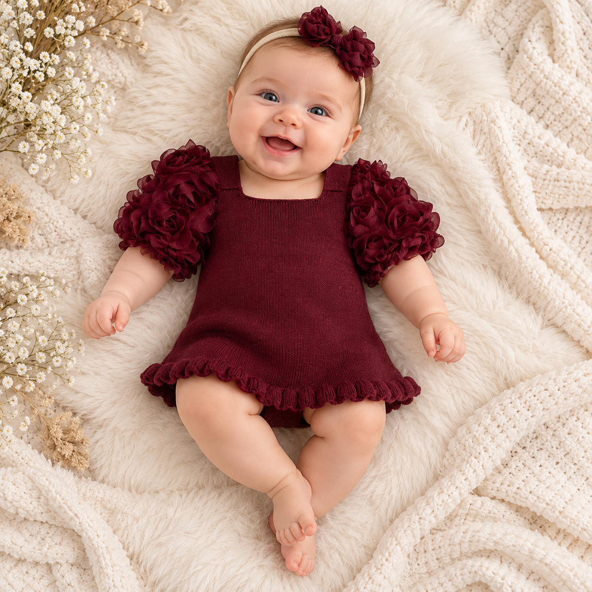 Babykleid Baumwolle 3D-Blumenärmel