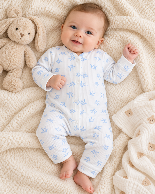 Babystrampler Baumwolle Blau Kronenmuster