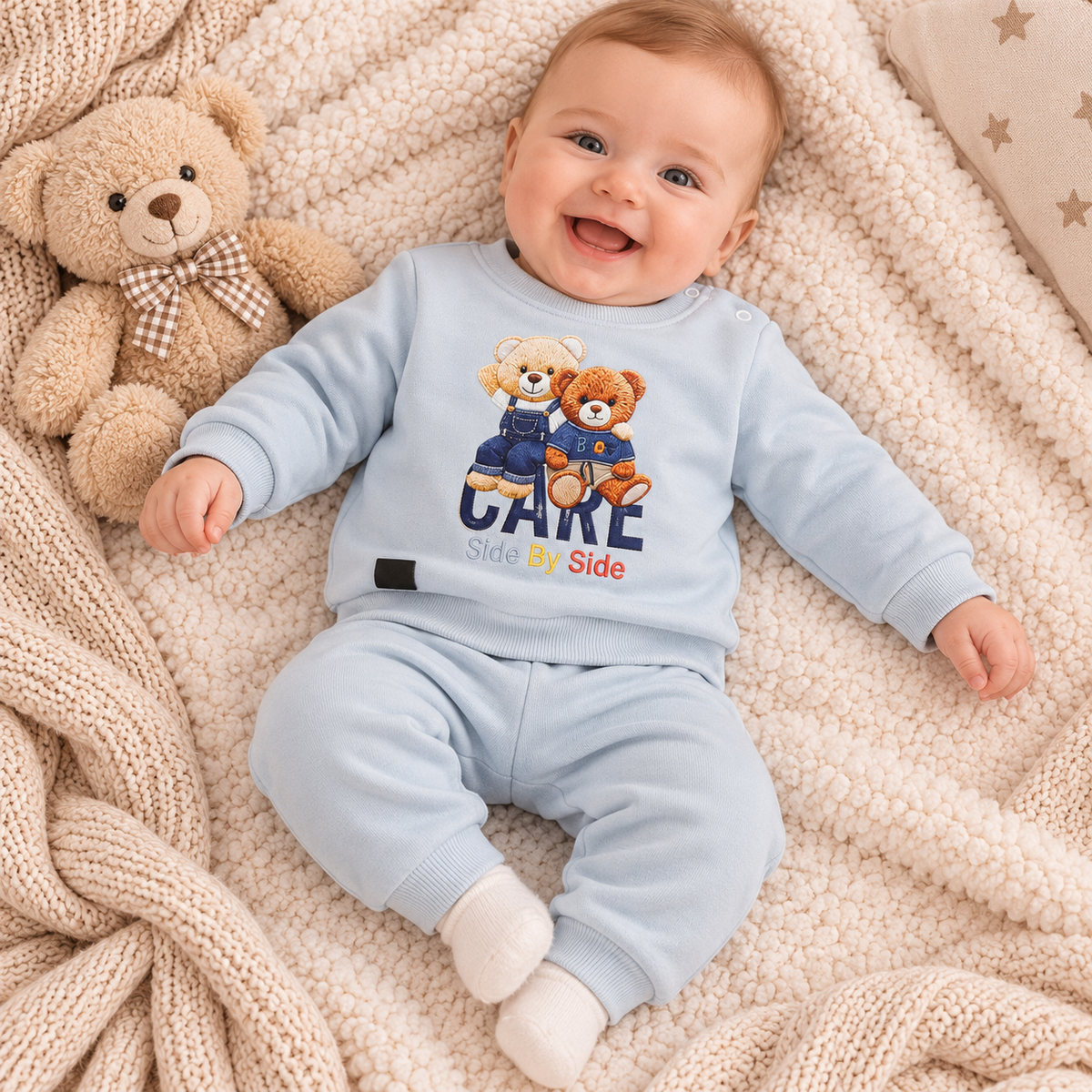 Baby Outfit Set Blau Bärenmotiv