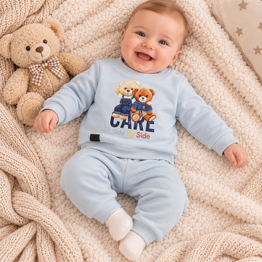 Baby Outfit Set Blau Bärenmotiv