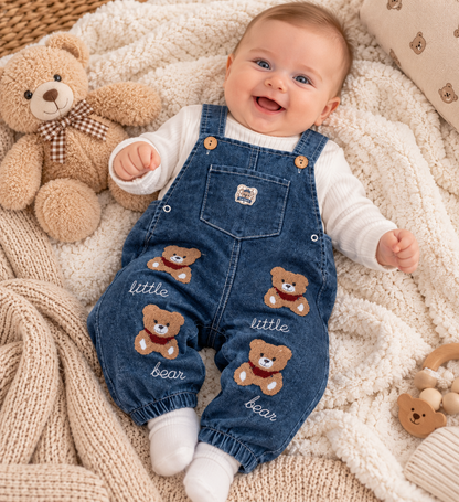 Baby Latzhosen-Set Jeans Bärenmotiv