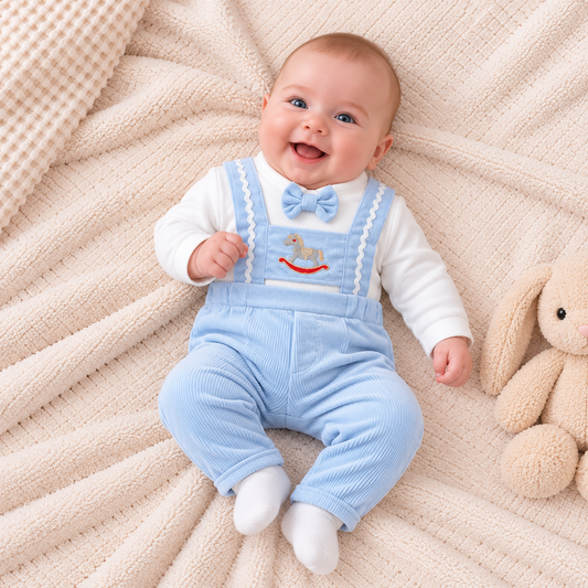 Baby Jungen Outfit Schaukelpferd Blau