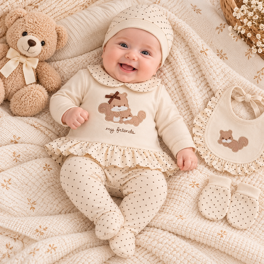 Erstlingsset Baumwolle Beige Eichhörnchen