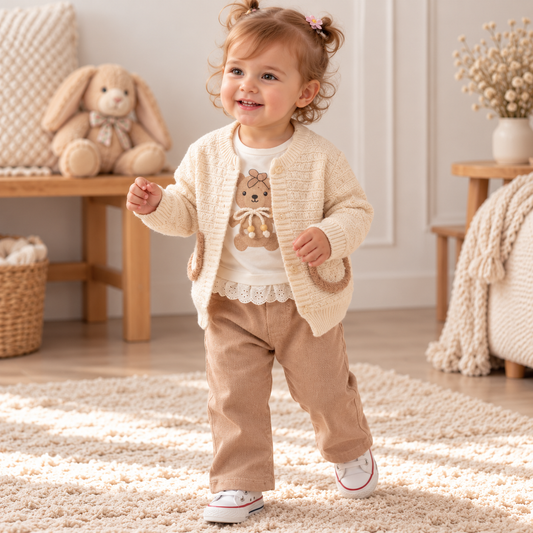 Baby Mädchen Set Teddy Strickjacke