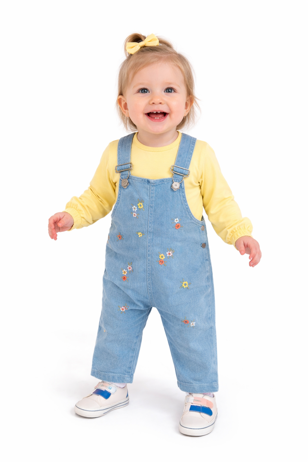 Zweiteiliges Blumen-Outfit für Babys – Latzhose & gelbes Oberteil 🌼💛
