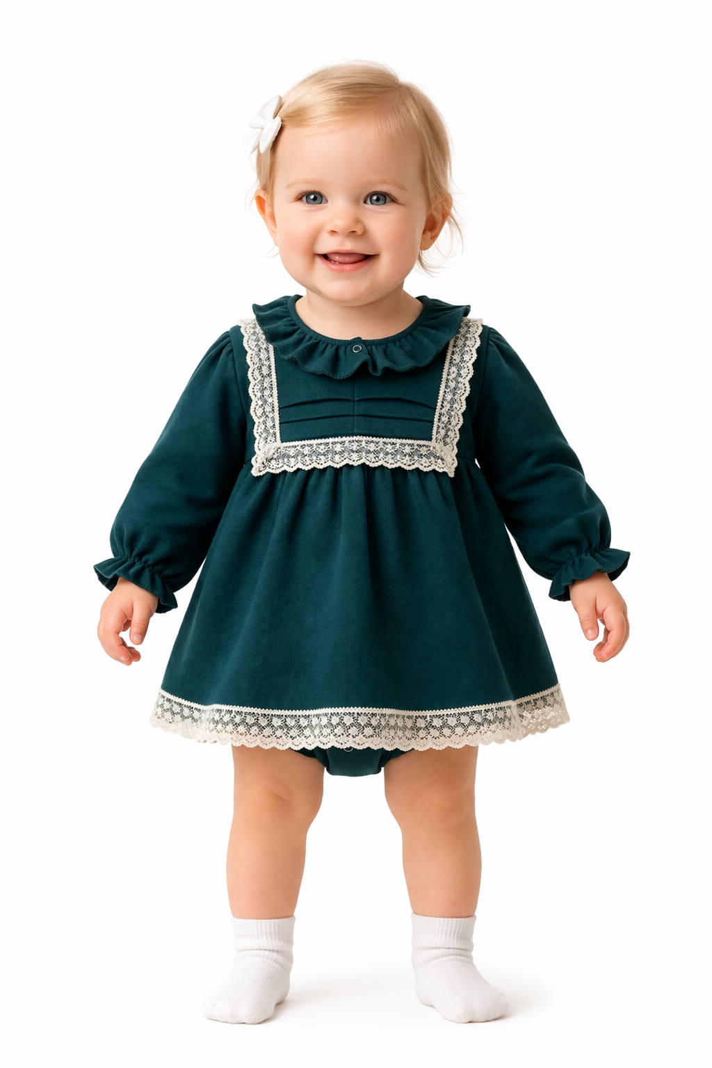 Elegantes Bodykleid für Babymädchen in Grün – mit passender Weste 🌿👗