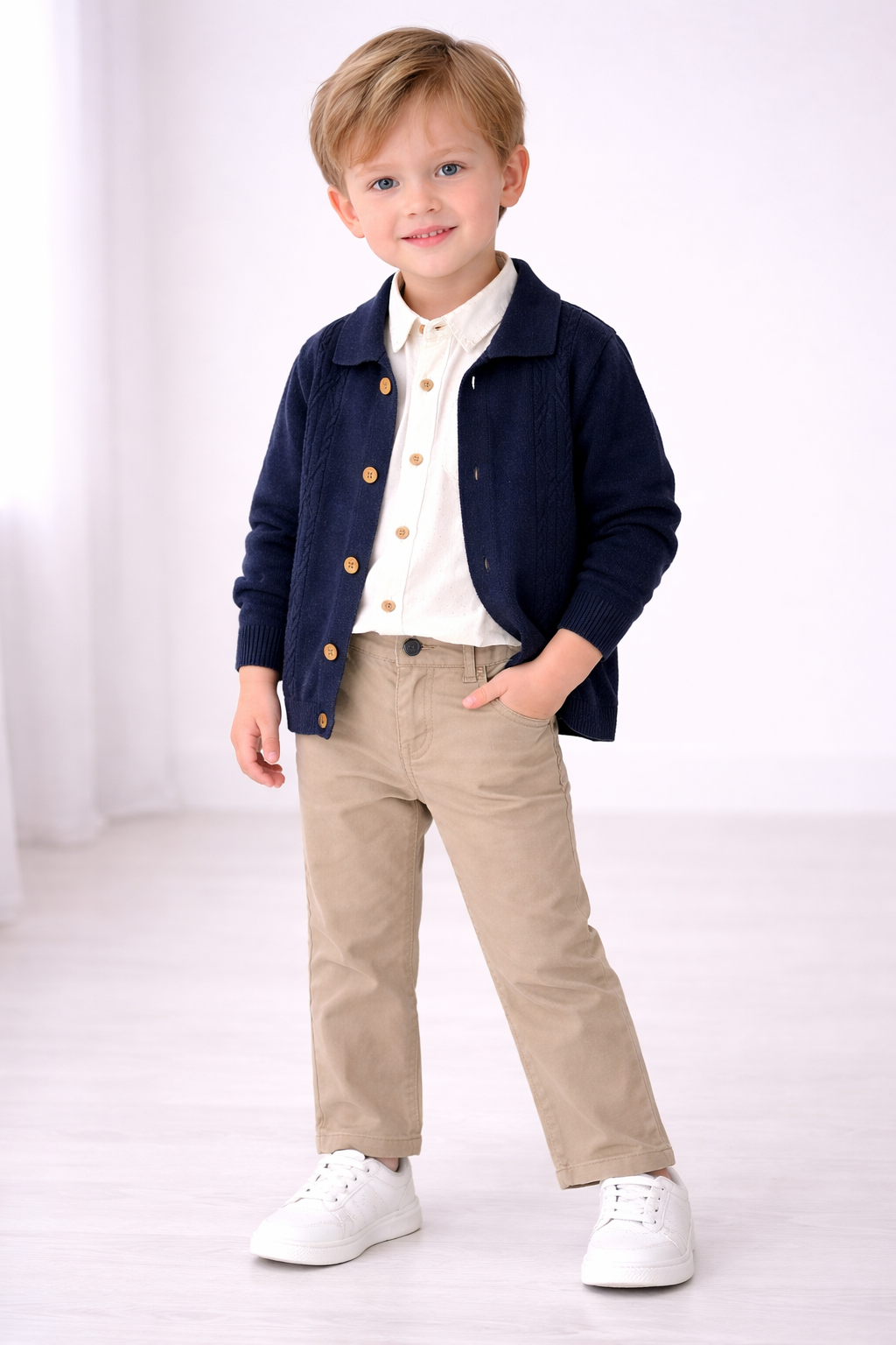 Dreiteiliges Jungen-Outfit mit Hose, Hemd & Strickweste