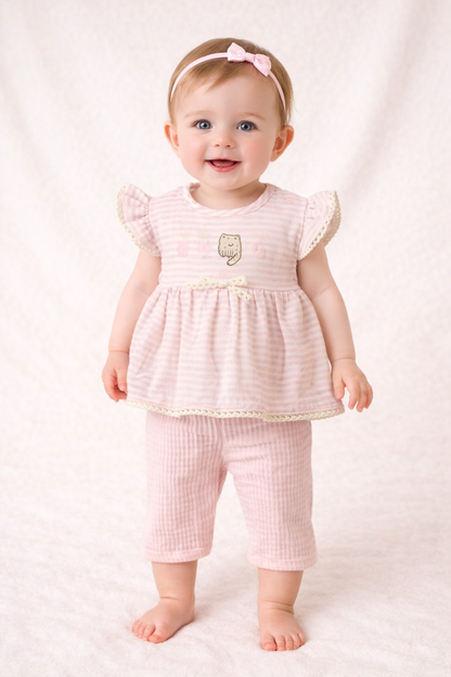 Baby Mädchen 2-teiliges Outfit Set mit Kleid & Hose – Rosa