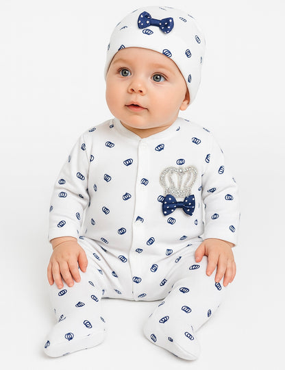 Baby Jungen Strampler Set mit Krone & Schleife – 2-teilig
