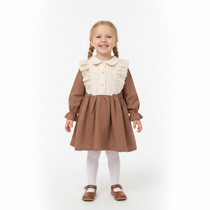 Elegantes Mädchenkleid mit Spitze & Rüschen-Details – festliches Langarmkleid