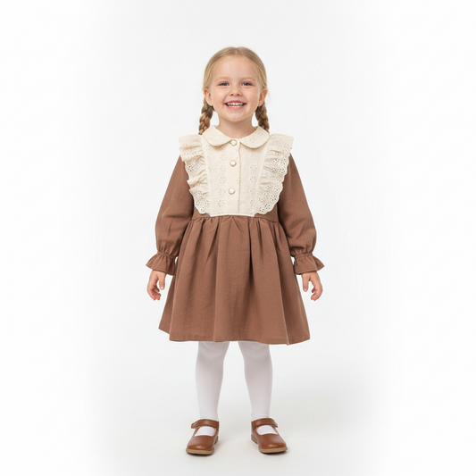 Elegantes Mädchenkleid mit Spitze & Rüschen-Details – festliches Langarmkleid