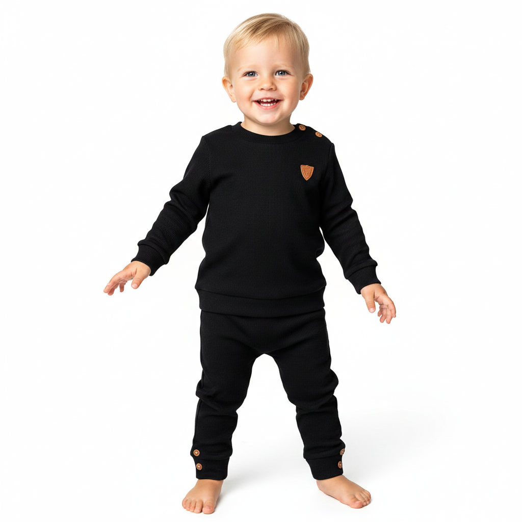 Zweiteiliges Jungen-Outfit in Schwarz & Grau – Sweater & Hose im modernen Look