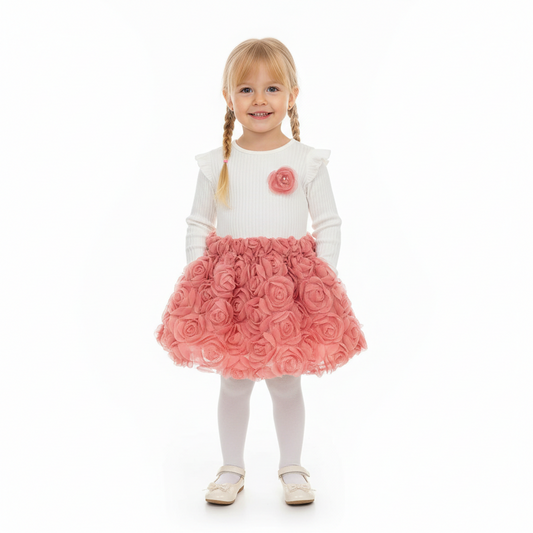 Zweiteiliges Baby-Mädchen Outfit mit Oberteil & Altrosa-Rock – festlich & bezaubernd