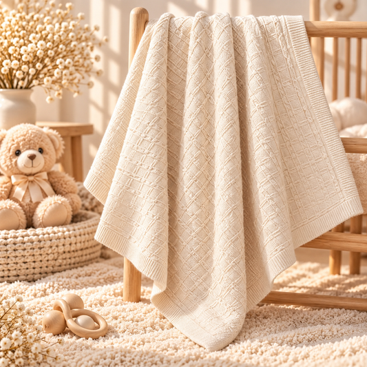 Babydecke Strick Creme Strukturmuster