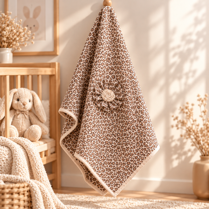 Weiche Babydecke für Mädchen mit Leopardenmuster | Kuscheldecke mit Blume