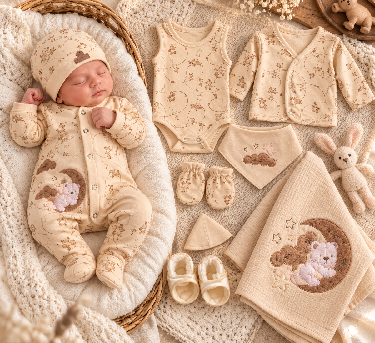 Baby Erstausstattung 10-teilig – Bio-Baumwolle Set mit Bärchen