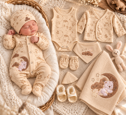 Baby Erstausstattung 10-teilig – Bio-Baumwolle Set mit Bärchen
