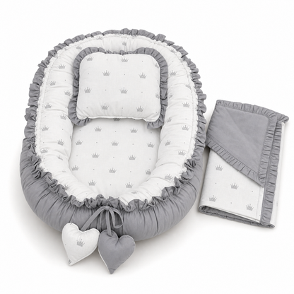 Babynest Set Grau Krone