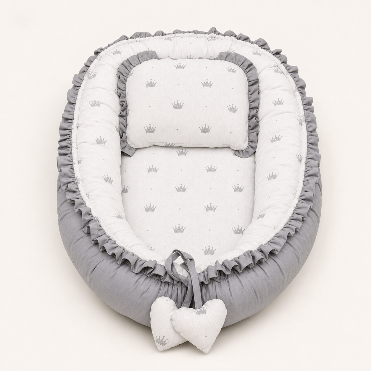 Babynest Set Grau Krone