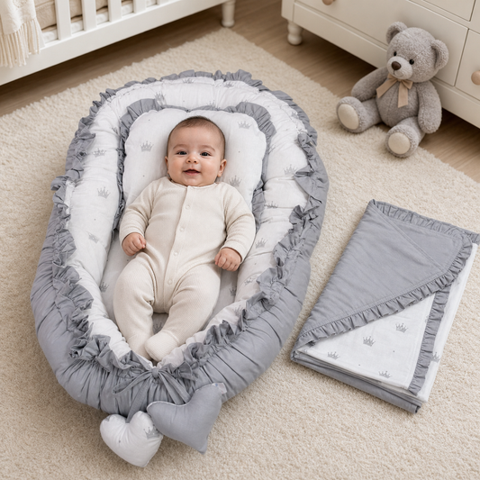Babynest Set Grau Krone