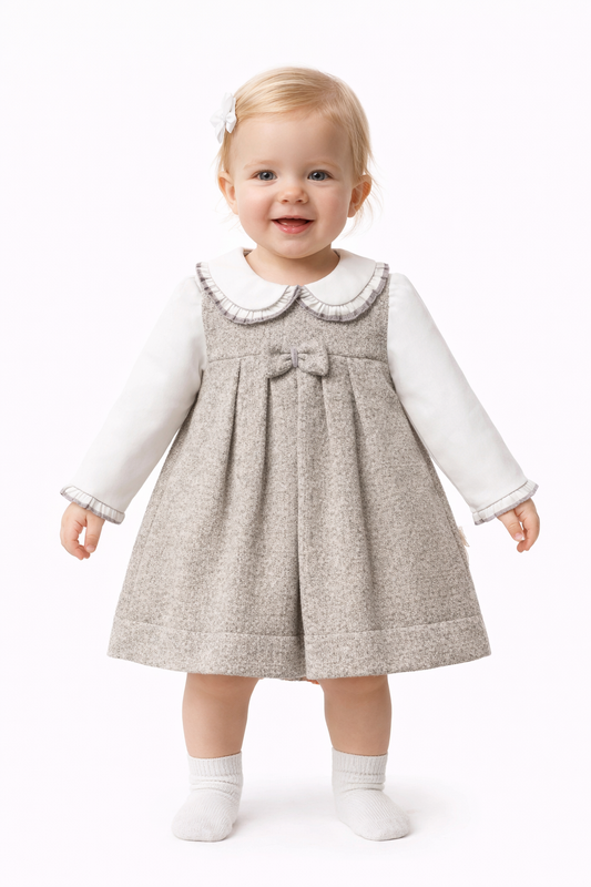 Elegantes Babykleid für Mädchen mit Schleife & Kragen – Langarmkleid