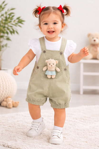 Baby Set Latzhose Bär Grün