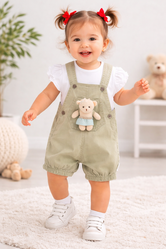 Baby Set Latzhose Bär Grün