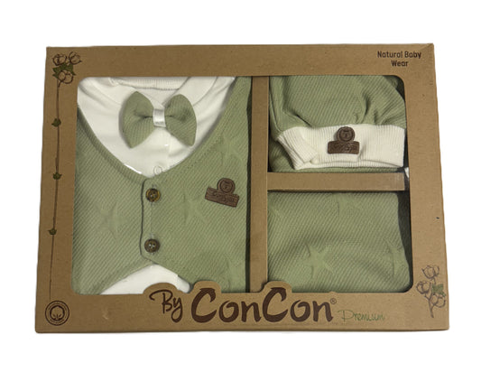 Baby Set 5-teilig – Neugeborenen Outfit mit Weste & Fliege (Pistaziengrün)