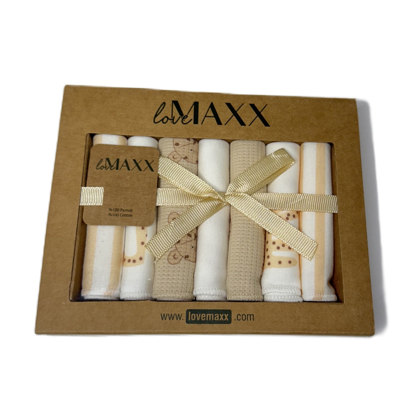 LoveMaxx 7-teiliges Mulltuch-Set – Spucktücher aus 100% Baumwolle in Beige- & Naturtönen