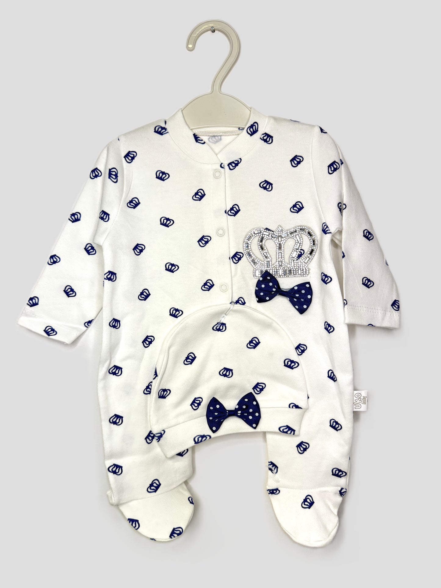 Baby Jungen Strampler Set mit Krone & Schleife – 2-teilig