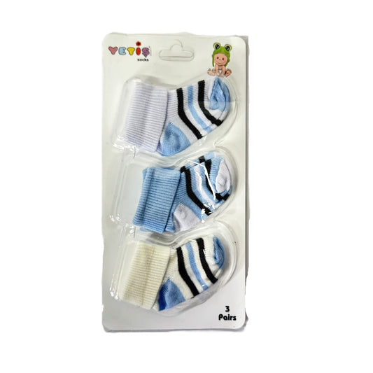 Babysocken 0–6 Monate – 3er Set Blau/Weiß/Creme