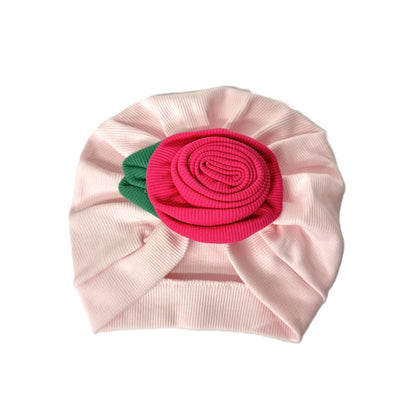Baby Turban Mütze mit Blume – weiche Baumwollmütze in verschiedenen Farben
