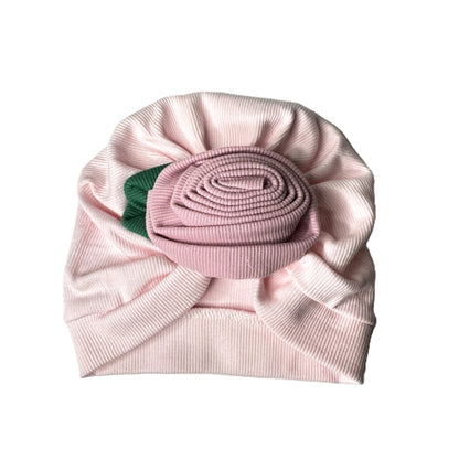 Baby Turban Mütze mit Blume – weiche Baumwollmütze in verschiedenen Farben