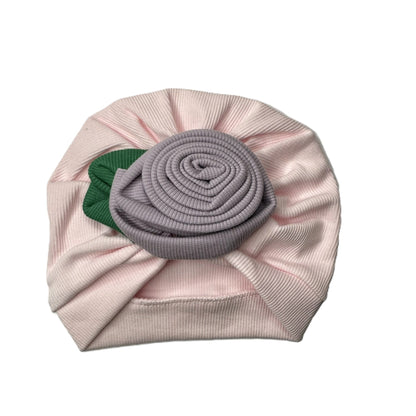 Baby Turban Mütze mit Blume – weiche Baumwollmütze in verschiedenen Farben
