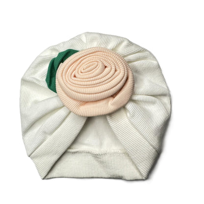 Baby Turban Mütze mit Blume – weiche Baumwollmütze in verschiedenen Farben