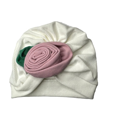 Baby Turban Mütze mit Blume – weiche Baumwollmütze in verschiedenen Farben