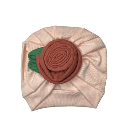 Baby Turban Mütze mit Blume – weiche Baumwollmütze in verschiedenen Farben