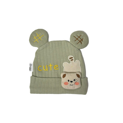 Babymütze mit Ohren & Bärchen-Applikation – 5 Farben erhältlich