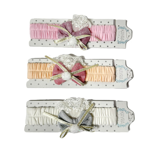 Baby Haarband mit Glitzer-Schleife & Spitze – in 3 Farben erhältlich