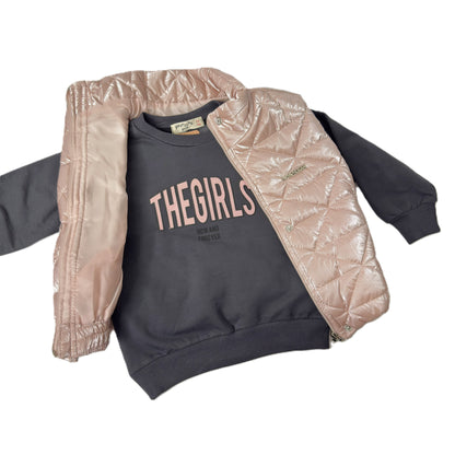 3-teiliges Mädchen Outfit mit Weste, Sweatshirt & Cargo-Hose – Trendy Street Style