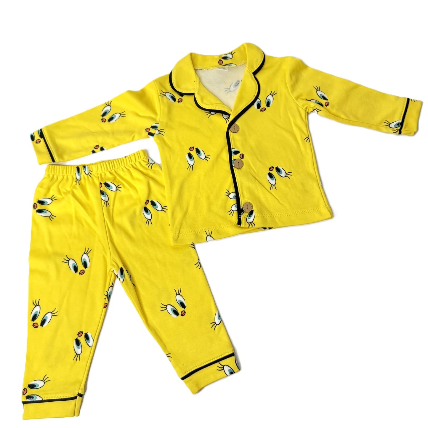 Baby Pyjama in Gelb mit Cartoon-Augen Print – 2-teilig - Unisex